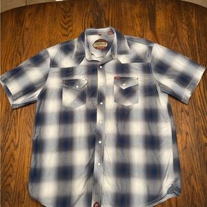 Rafter C Red Dirt Collection men's XL blue gray plaid short sleeve button-up